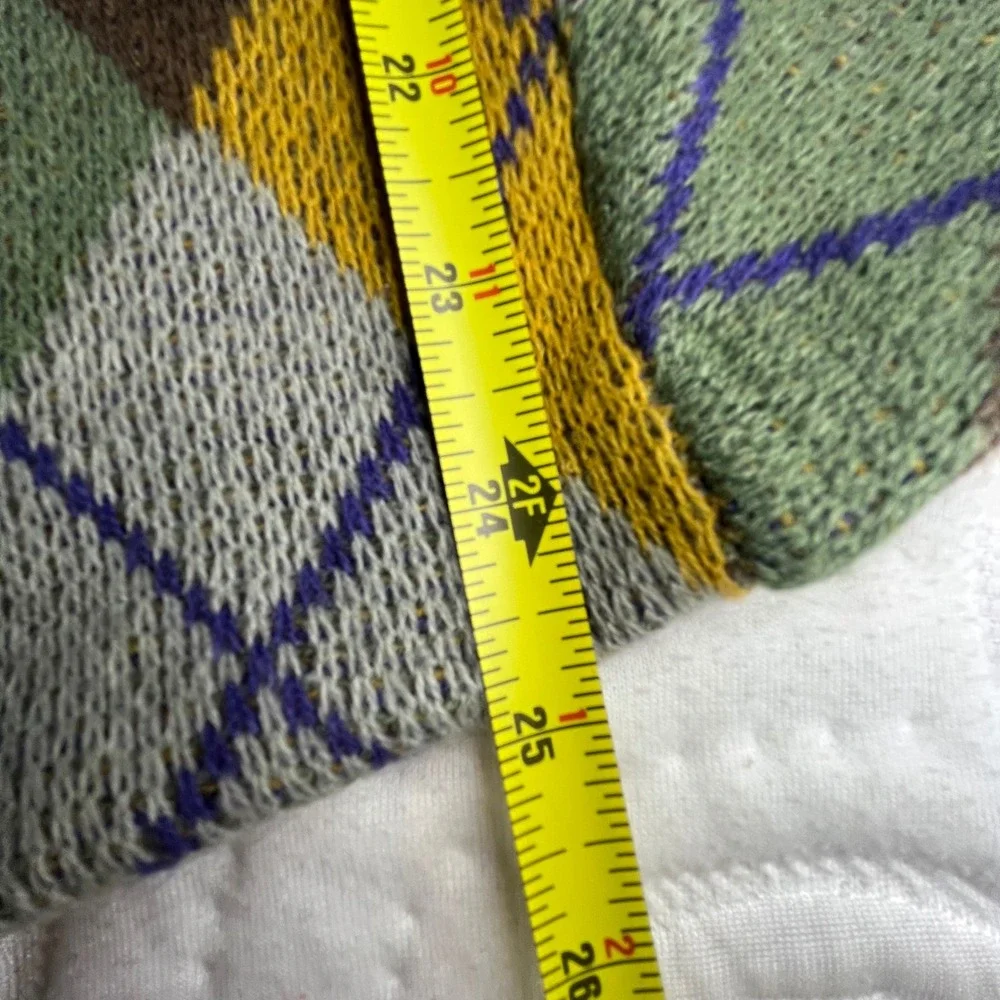 PacSun Mens Argyle Cardigan Yellow Green Brown V-Neck Button Front‎ Size M